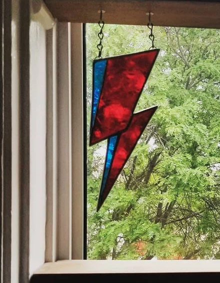David Bowie Lightning Bolt Stained Glass