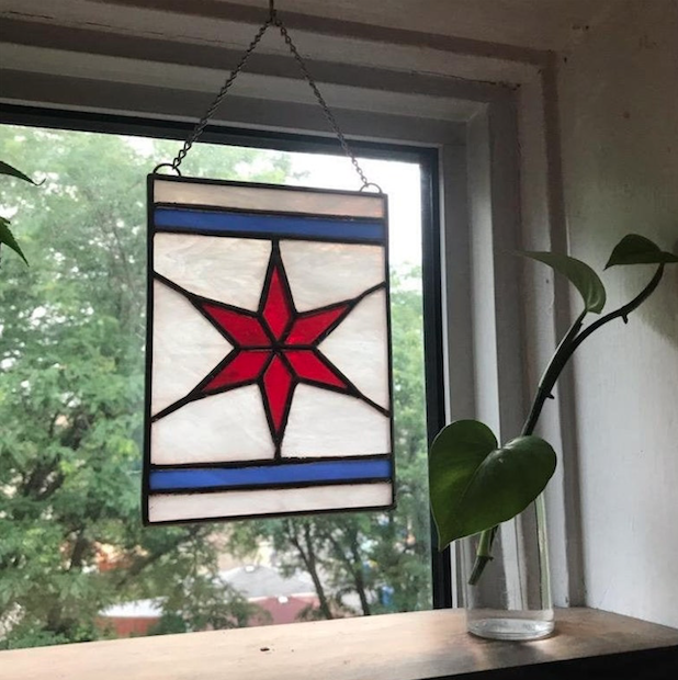 Chicago Flag Stained Glass